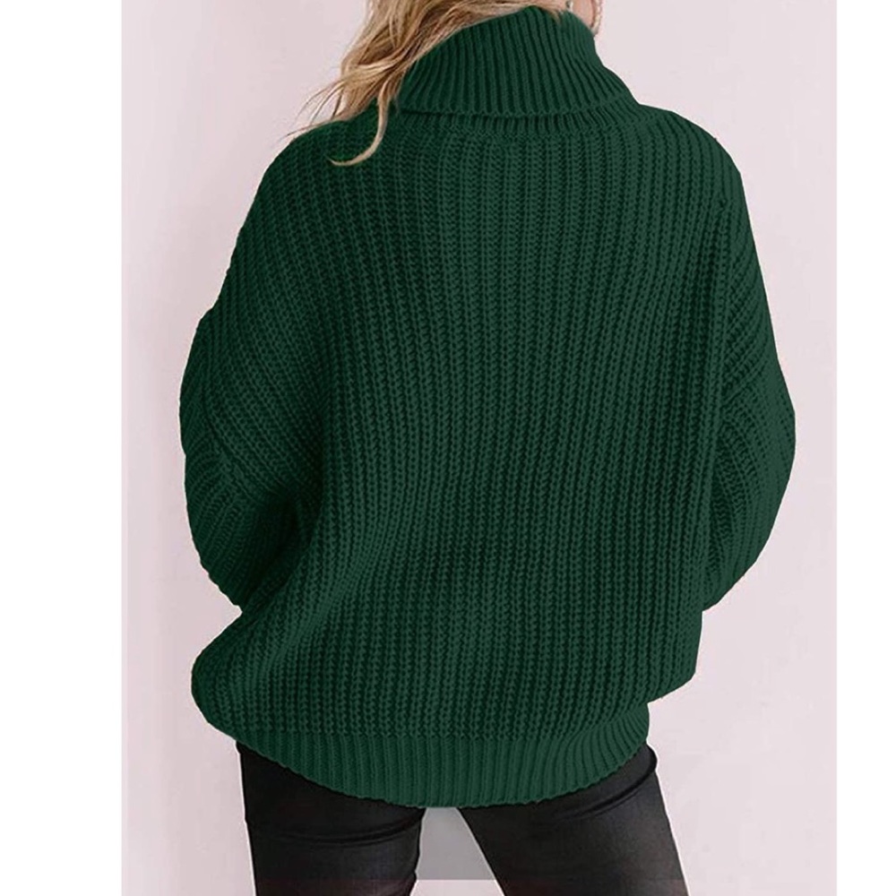 Turtleneck Sweater Cable Knit Oversized Pullover - Picture 4 of 6